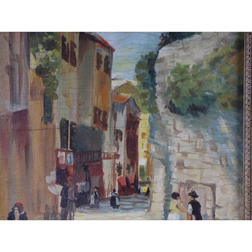 159 - Early 20th century continental school - Street Scene with Figures - oil on board, 28 by 36cms, frame... 