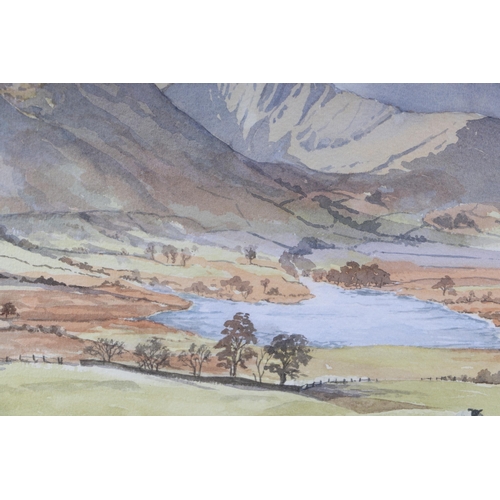 161 - G Thomas (modern British) - Mountain Valley Landscape with Sheep in the Foreground - watercolour, si... 