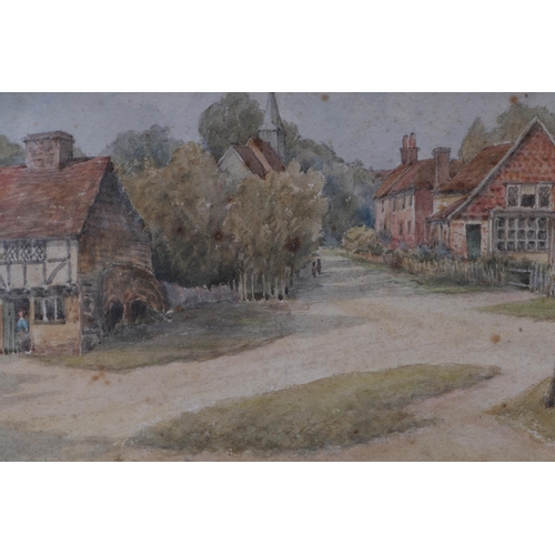 162 - E Hayter-Cox - Village Street Scene - watercolour, signed & dated 1923 lower right, 24 by 15cms, fra... 