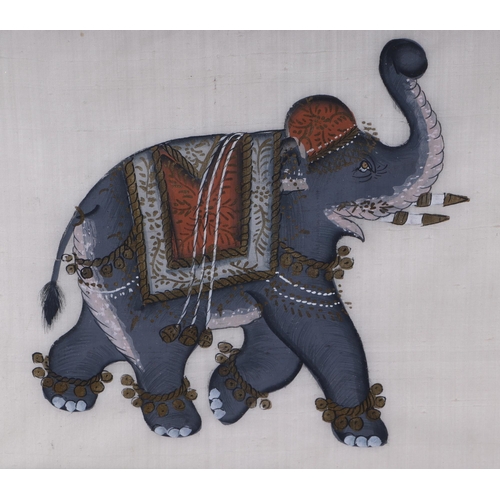 163 - Indian school - An Elephant in Ceremonial Dress - watercolour, 34 by 26cms, framed & glazed.