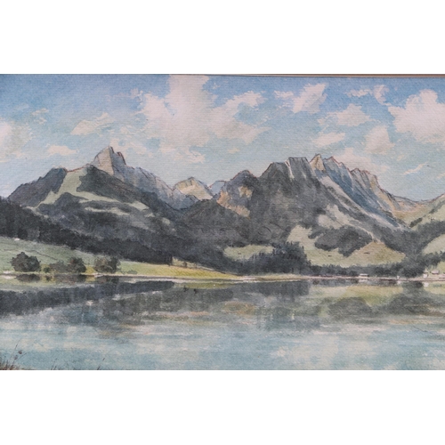 166 - 20th century British school - Loch Scene with Mountains in the Distance - watercolour, indistinctly ... 