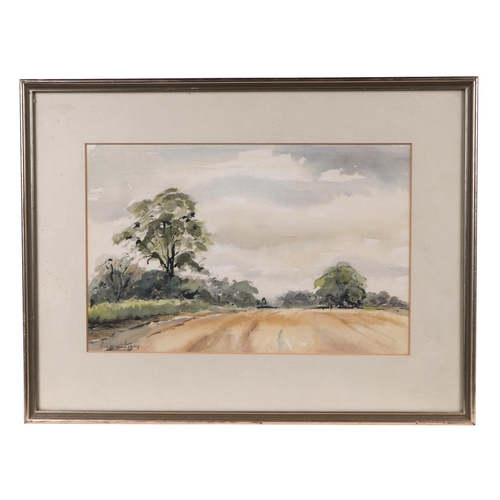 168 - Anna Williams - Stubble Field, Hampton Farm - watercolour, signed lower left, 33 by 21cms, framed & ... 