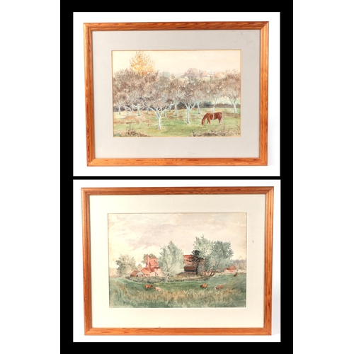 186 - Early 20th century English school - a pair of rural landscapes depicting a herd of cattle in front o... 