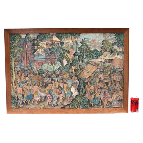 190 - 20th century modern Burmese school - Festival Procession - watercolour on textile, initialled 'TGC' ... 