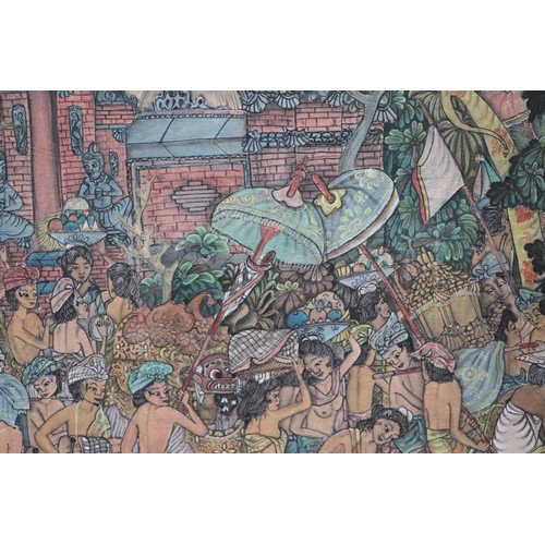 190 - 20th century modern Burmese school - Festival Procession - watercolour on textile, initialled 'TGC' ... 