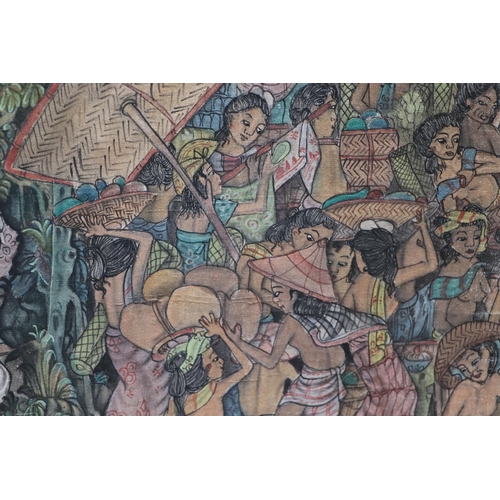 190 - 20th century modern Burmese school - Festival Procession - watercolour on textile, initialled 'TGC' ... 