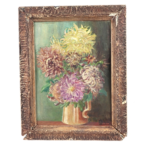 193 - Early 20th century continental school - Still Life of Chrysanthemums in a Jug - oil on board, indist... 