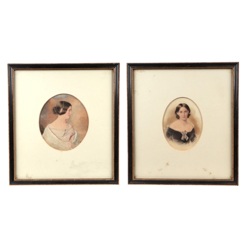 206 - 19th century Victorian school - a pair of oval bust portraits of Miss Martin, watercolour heightened... 