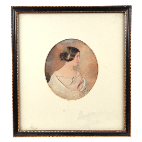 206 - 19th century Victorian school - a pair of oval bust portraits of Miss Martin, watercolour heightened... 