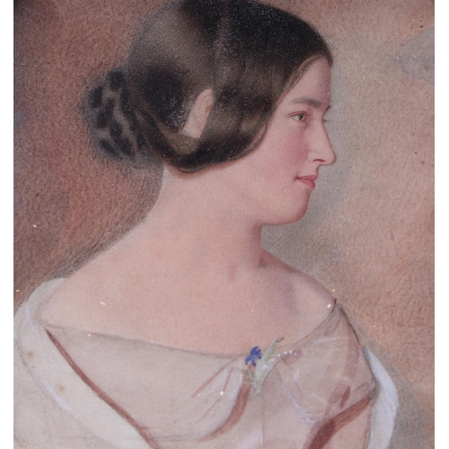 206 - 19th century Victorian school - a pair of oval bust portraits of Miss Martin, watercolour heightened... 