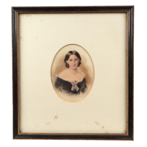 206 - 19th century Victorian school - a pair of oval bust portraits of Miss Martin, watercolour heightened... 