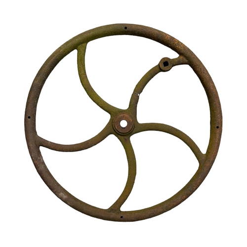 21 - A pair of cast iron flywheels, 94cms diameter (2).