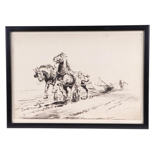 210 - George Soper RE (1870-1948) - Wapsies - etching depicting a runaway ploughing team, signed in pencil... 