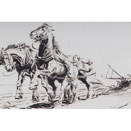 210 - George Soper RE (1870-1948) - Wapsies - etching depicting a runaway ploughing team, signed in pencil... 