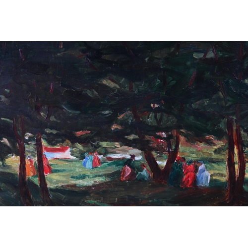 213 - Early 20th century school - Ladies in a Wooded Glade - indistinctly signed to verso 'Alfred Freck (?... 