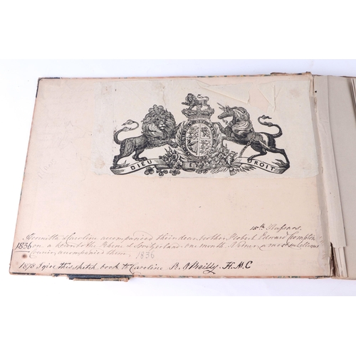 216 - HENRIETTA & CAROLINE CROMPTON (circa 1836) An album (spine broken) containing drawings and wash sket... 