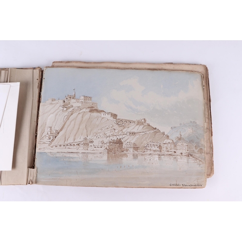 216 - HENRIETTA & CAROLINE CROMPTON (circa 1836) An album (spine broken) containing drawings and wash sket... 