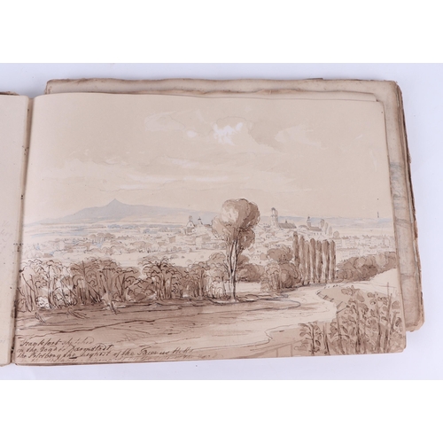 216 - HENRIETTA & CAROLINE CROMPTON (circa 1836) An album (spine broken) containing drawings and wash sket... 