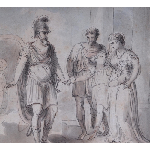 217 - Attributed to William Houghton RA (1751-1801) - Achilles Departing for Troy - pen & watercolour, fra... 