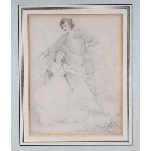 225 - S K Ebb (early 19th century school) - Rinaldo and Armida - signed & dated 1828 lower right, pencil &... 