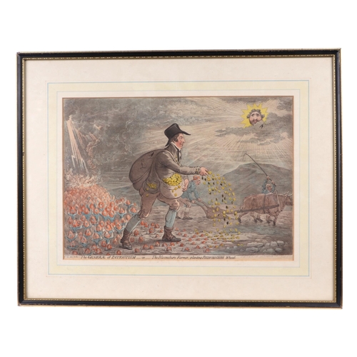 239 - A group of four 19th century hand coloured political satire engravings - Man of War Giving Chase to ... 