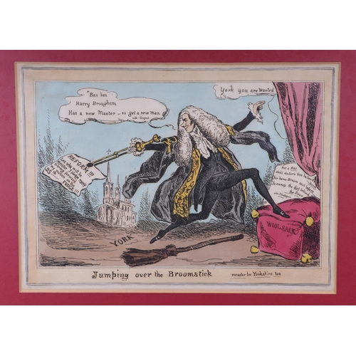 239 - A group of four 19th century hand coloured political satire engravings - Man of War Giving Chase to ... 