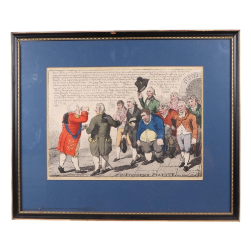 239 - A group of four 19th century hand coloured political satire engravings - Man of War Giving Chase to ... 