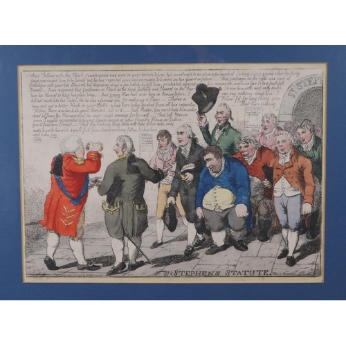 239 - A group of four 19th century hand coloured political satire engravings - Man of War Giving Chase to ... 