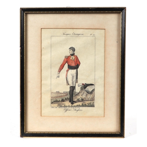 243 - A group of 19th century French coloured engravings depicting soldiers in various military uniforms, ... 