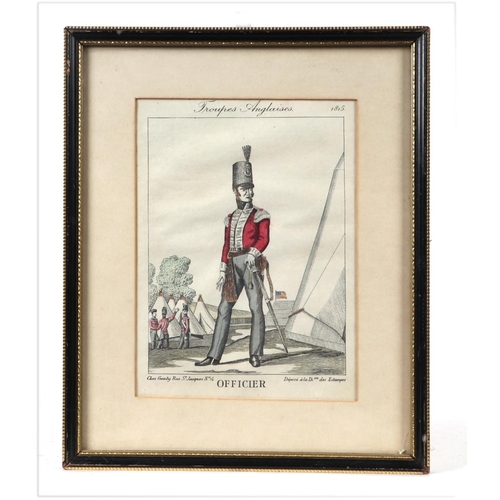 243 - A group of 19th century French coloured engravings depicting soldiers in various military uniforms, ... 