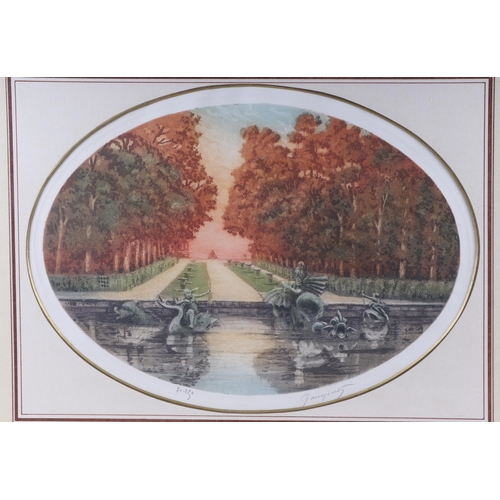 249 - Jean-Joseph Chabridon (20th century French) - two oval coloured etching depicting various French sce... 