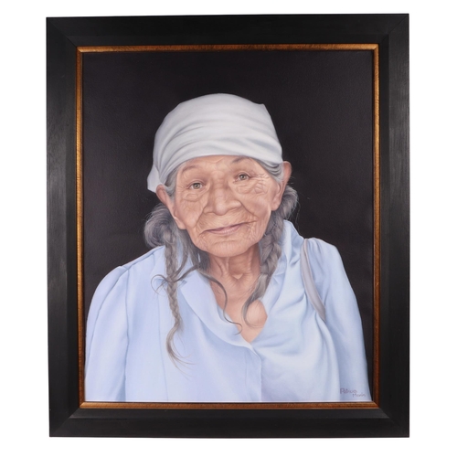 259 - Patricio Marin (20th century South American) - Serenity in Old Age - portrait of an old woman, signe... 