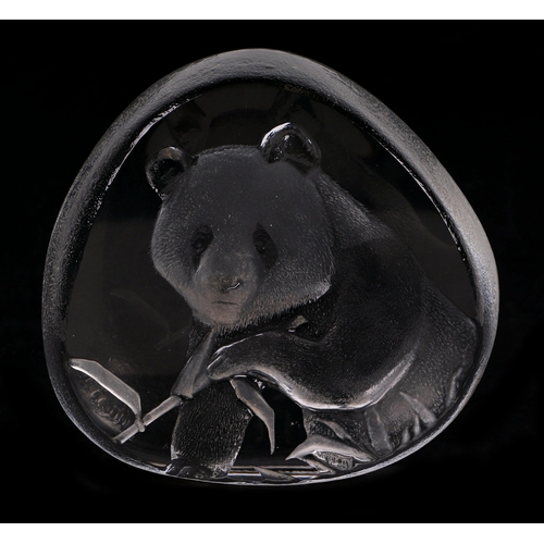 270 - A Mats Johansson Swedish panda paperweight, 12cms high; together with a Selkirk glass paperweight an... 