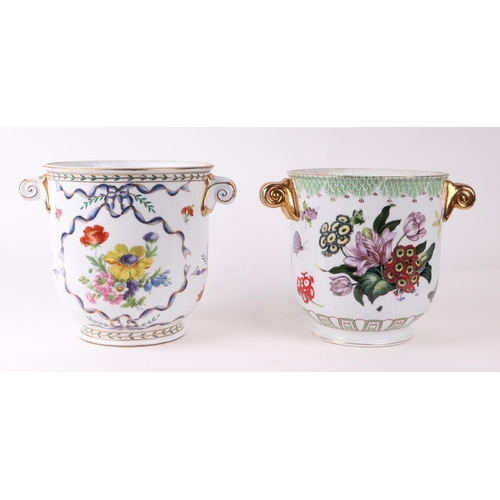 289 - A continental 19th century style twin-handled porcelain jardinière decorated with roses and other fl... 