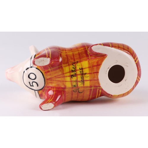 314 - A Griselda Hill Wemyss pottery model of a seated pig, 16cms long.