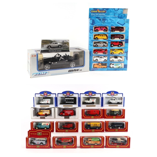 354 - A boxed Chad Valley collection containing twelve diecast cars; a Welly 1:18 scale BMW Z8; together w... 