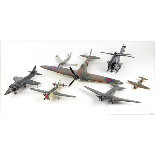 365 - A collection of Airfix and other scale model aircraft made up kits to include Spitfire, Hurricane, R... 