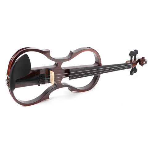 371 - An electric Skeletal violin with bow and headphones, cased.