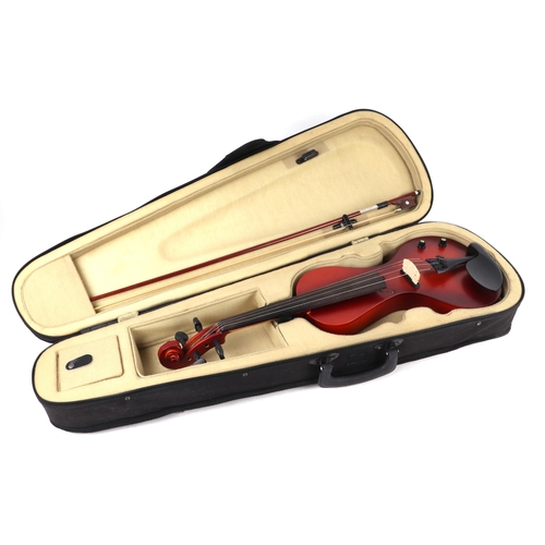 372 - An electric violin, with bow, cased.