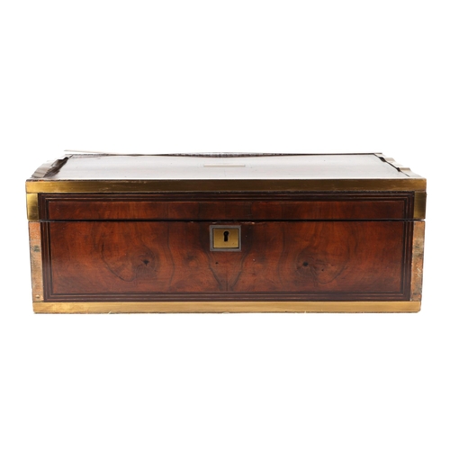 378 - A Victorian brass bound burr walnut writing slope, 50cms wide (a/f).