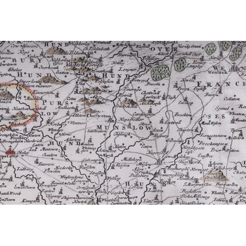 38 - Morden (Robert) (1650-1703) - a hand coloured map of Shropshire, framed & glazed, 42 by 37cms.