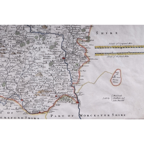 38 - Morden (Robert) (1650-1703) - a hand coloured map of Shropshire, framed & glazed, 42 by 37cms.