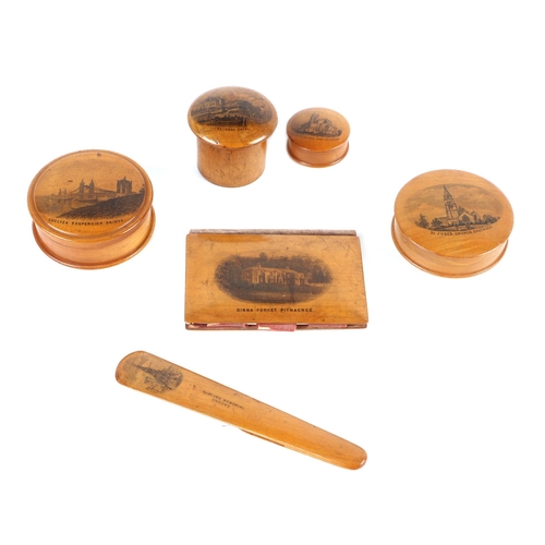 382 - A group of Victorian Mauchlinware to include a bookmark, needle case and boxes (6).