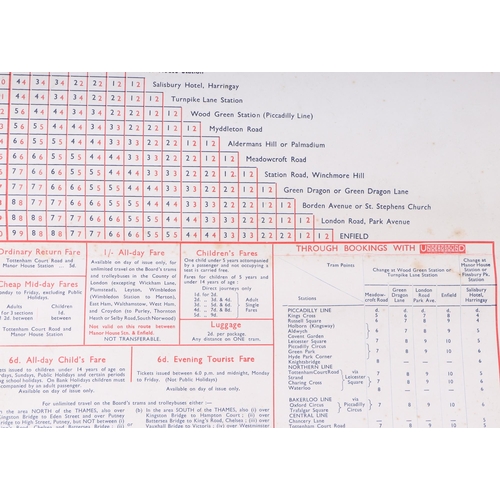 423 - Transport interest:  A London Transport Tramways Fares chart, Route 29 for Tottenham Court Road, Pal... 