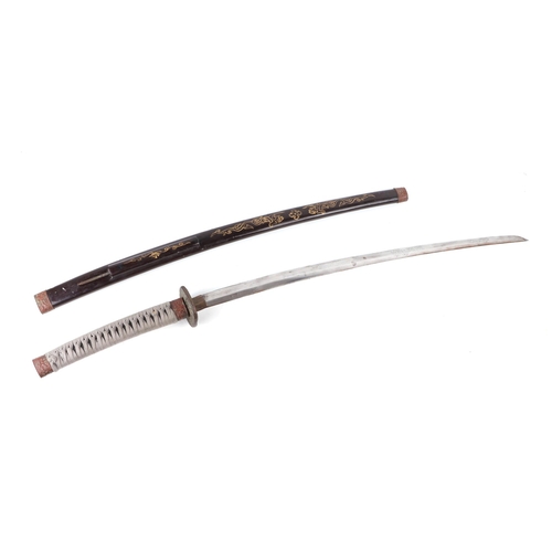 43 - A Japanese Katana type sword with lacquered scabbard, 109cms long.