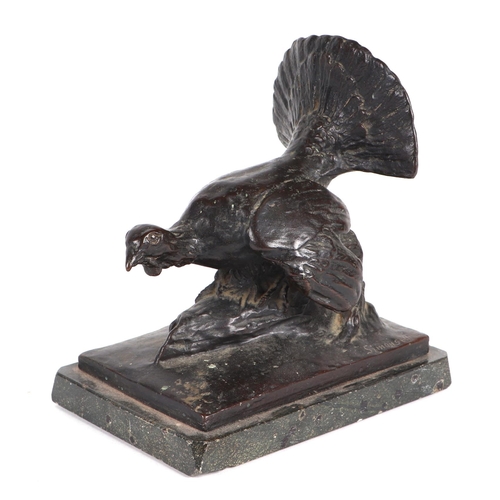 436 - Simonsen (early 20th century Danish?) - a bronze sculpture depicting a Capercaillie, mounted on a ma... 