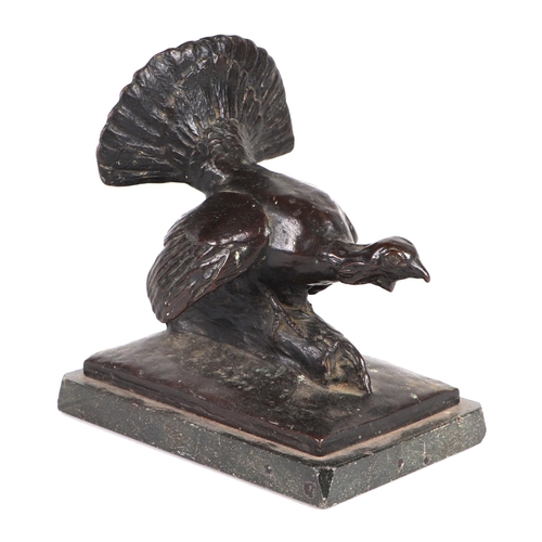 436 - Simonsen (early 20th century Danish?) - a bronze sculpture depicting a Capercaillie, mounted on a ma... 