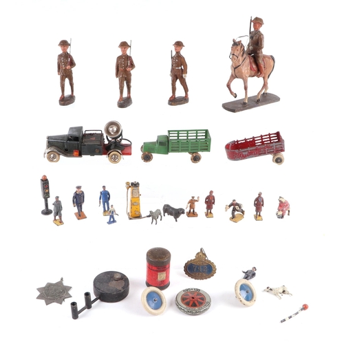 439 - A quantity of vintage tinplate and other toys to include Tri-ang Lines Bros tipper truck, other truc... 