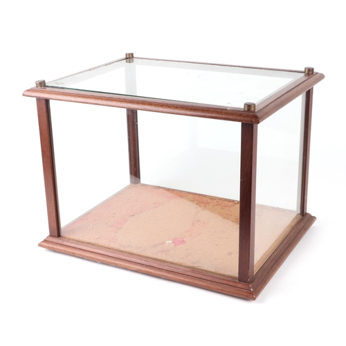 449 - A glazed mahogany table top display cabinet, 43cms width by 33cms depth by 31cms high.