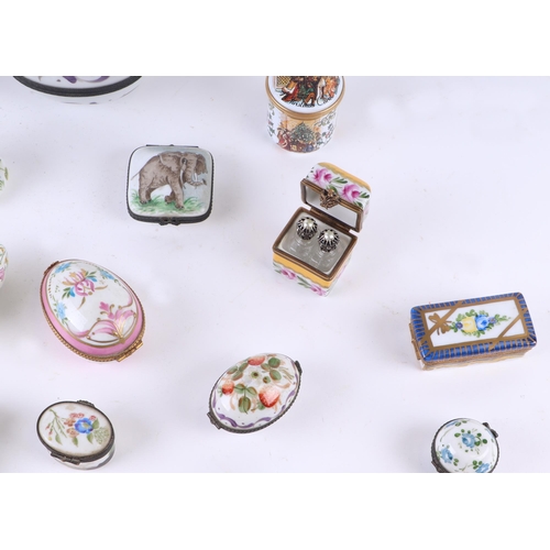 452 - A group of enamel and porcelain boxes to include Limoges and Crummles.